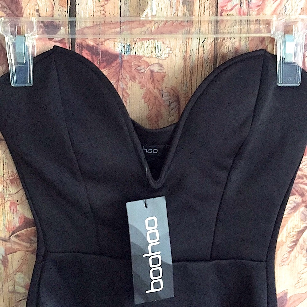 NWT ASOS BOOHOO SEXY BLACK BODYSUIT COSPLAY PLUNGE NECK BODYCON COSTUME 6 US S - Picture 6 of 14